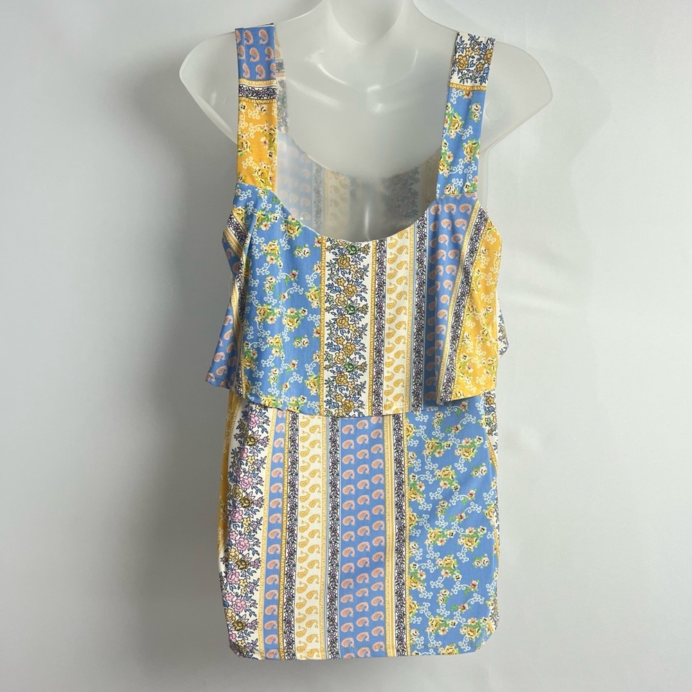 Sew Love Patchwork Floral Stripe Tank Dress Size M
